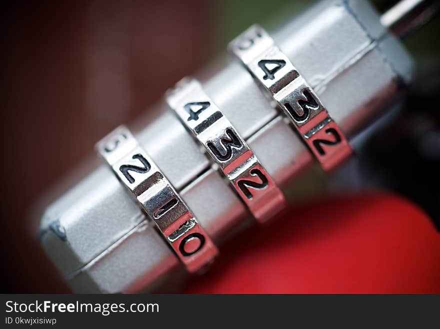 View of a padlock combination numbers. View of a padlock combination numbers.