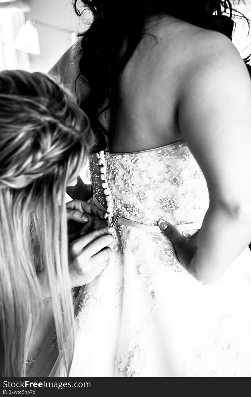 Grayscale Photography of Woman Wearing Bridal Gown