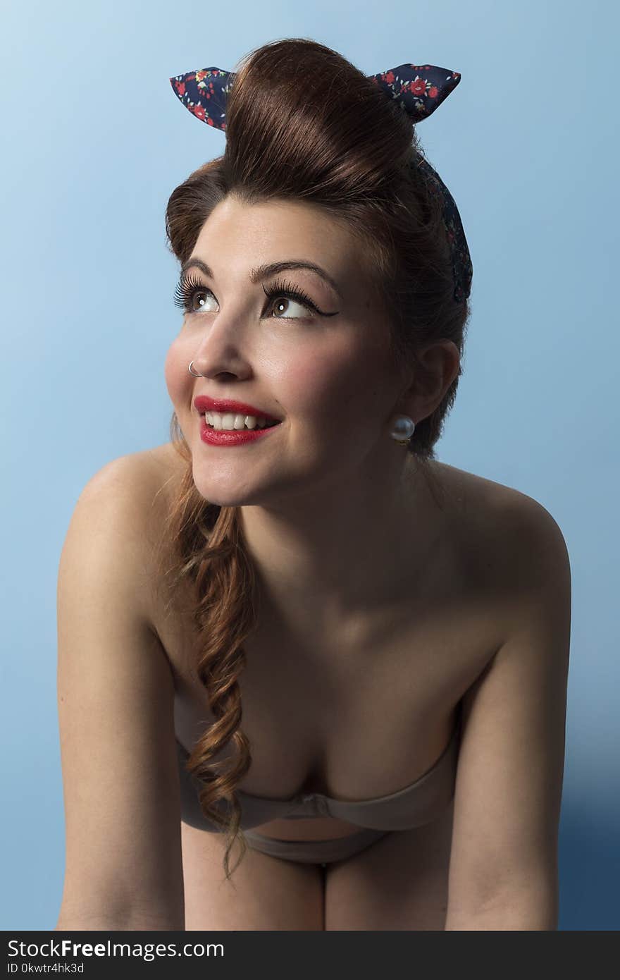 Woman in Brown Bra and Hair Tie