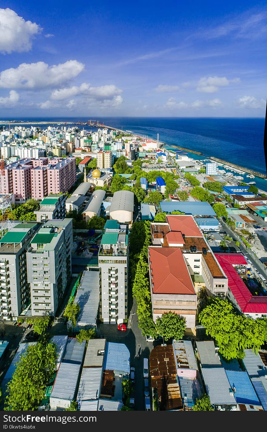 Aerial View of City Near Ocean