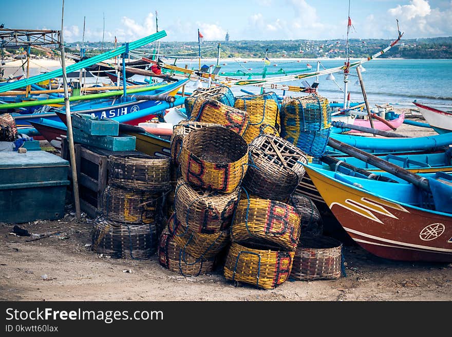 Assorted Wicker Baskets On Shore