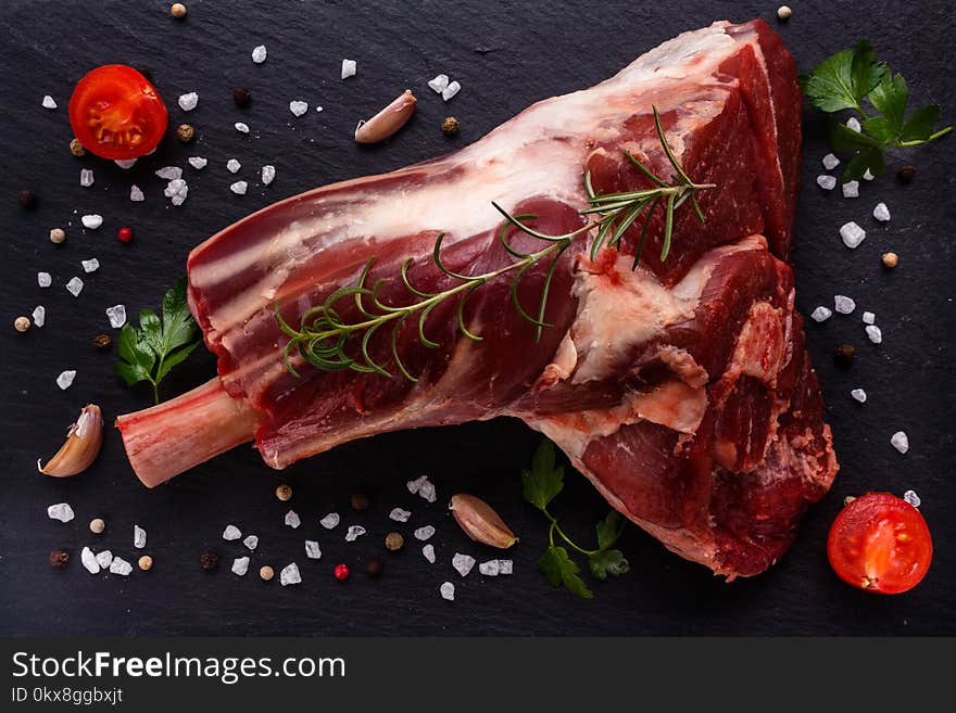 Fresh Lamb Meat On A Textured Stone Plate