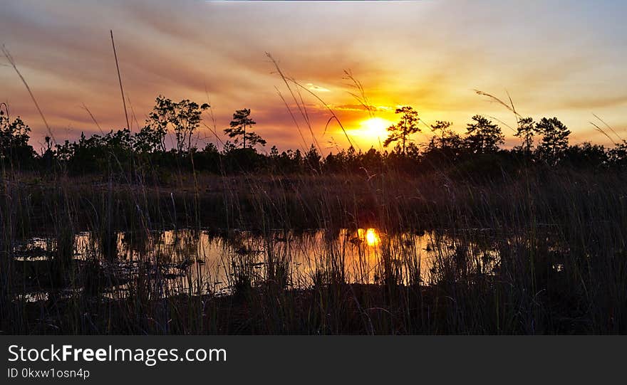 Sky, Reflection, Wetland, Sunset