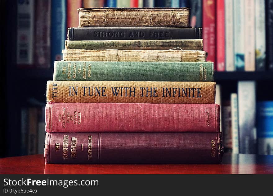 Pile of Assorted-title Book Lot Selective Focus Photographt