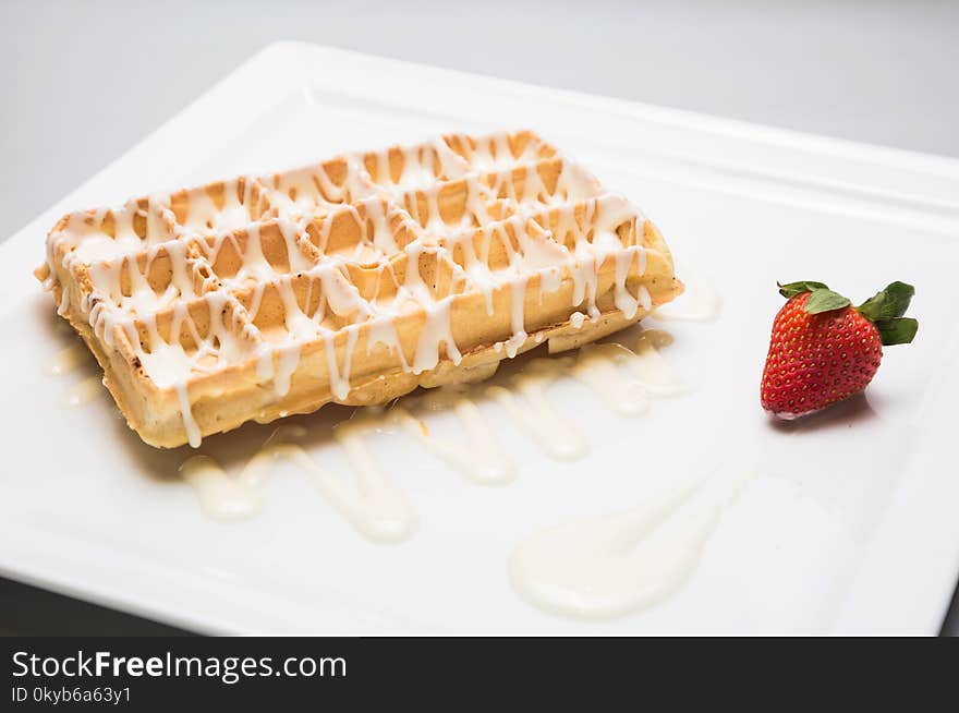 Waffle With Milk And Strawberry