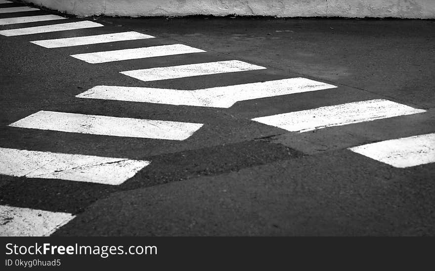 Black, Asphalt, Black And White, Zebra Crossing