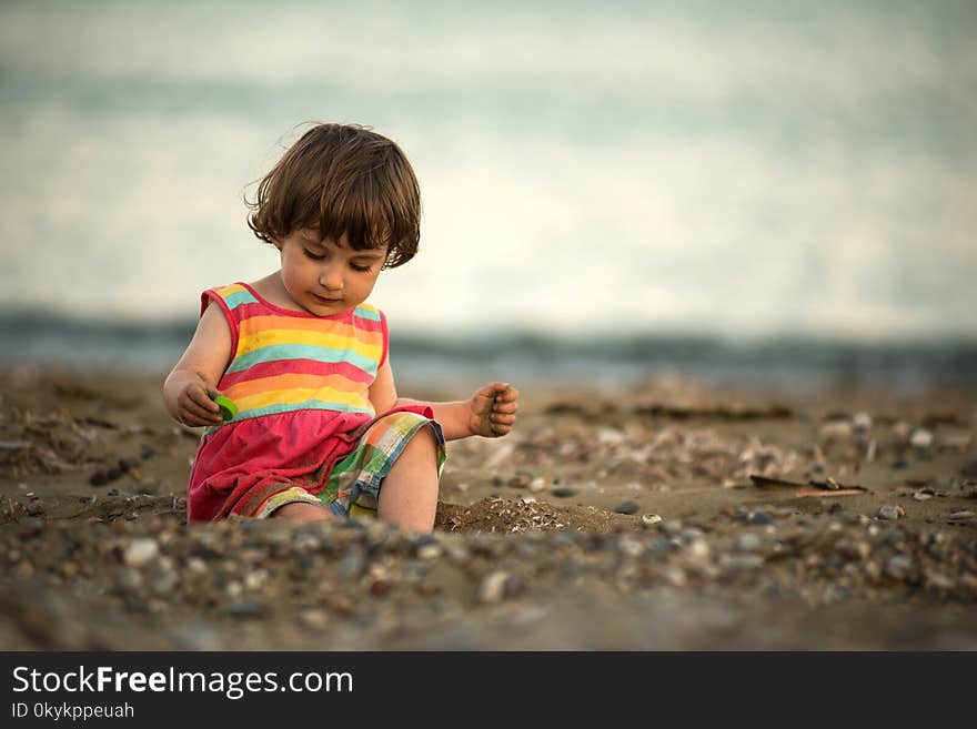 Toddler Baby Playing On A Beach