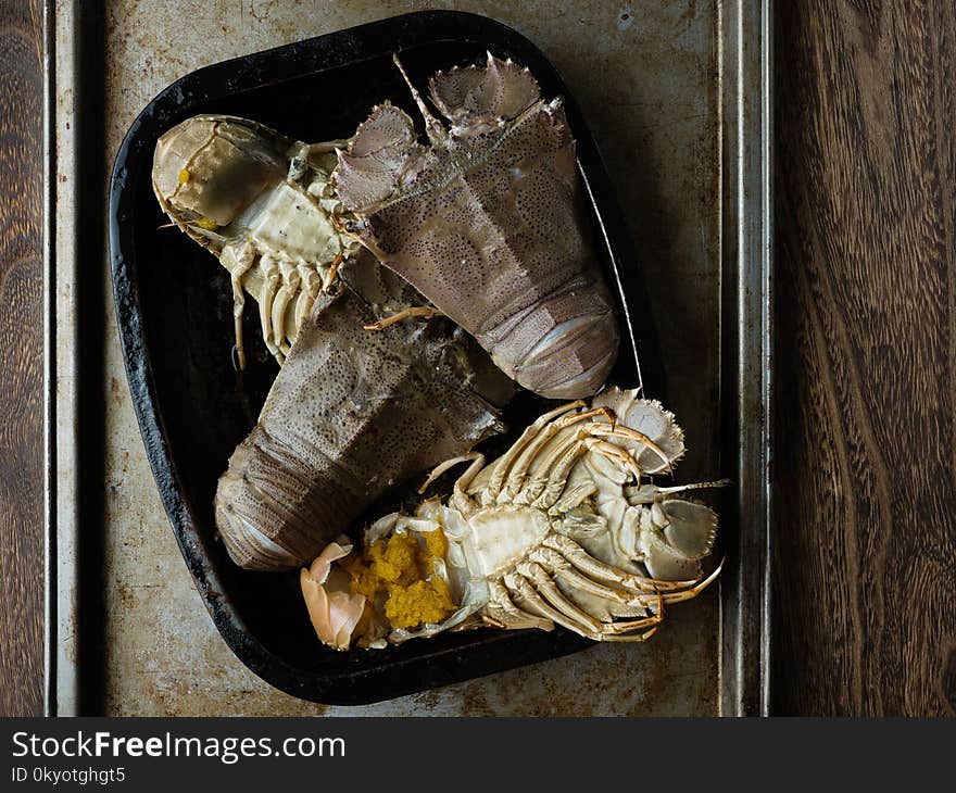 Close up of rustic uncooked moreton bay bugs shellfish