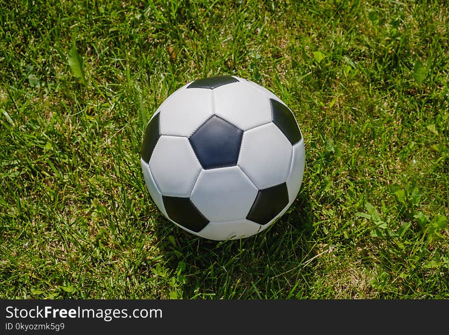 Soccer ball on soccer field, sport game