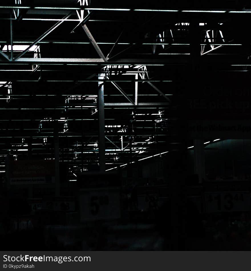 The structure and supporting beams of the warehouse ceiling in department store. The structure and supporting beams of the warehouse ceiling in department store