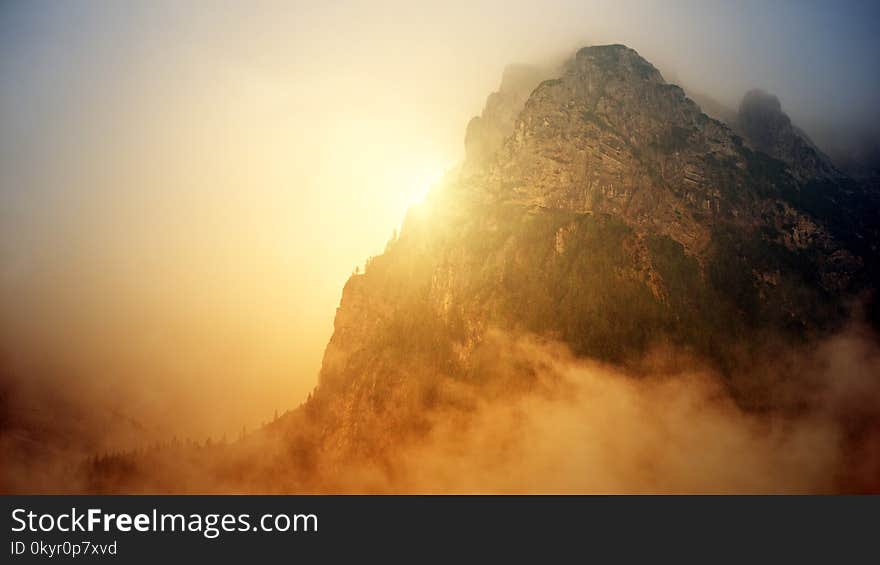 Golden Hour Photography of Mountain