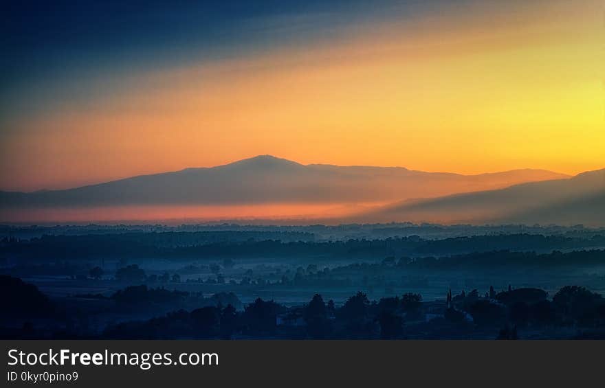 Aerial View of Mountain during Dawn