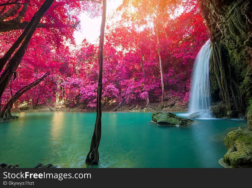 Waterfall in Deep forest at Erawan waterfall National Park