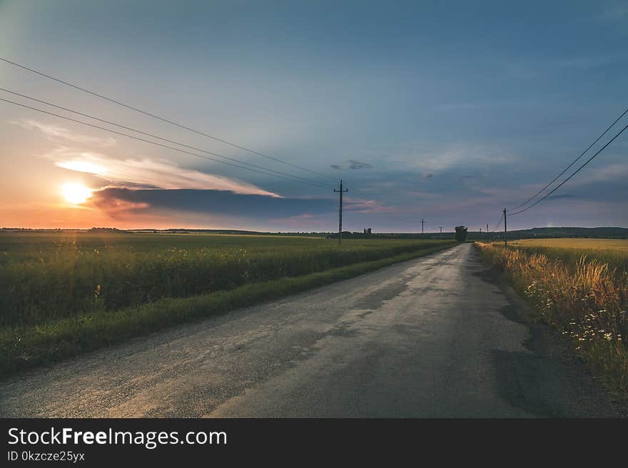 Grey Empty Road Between fields