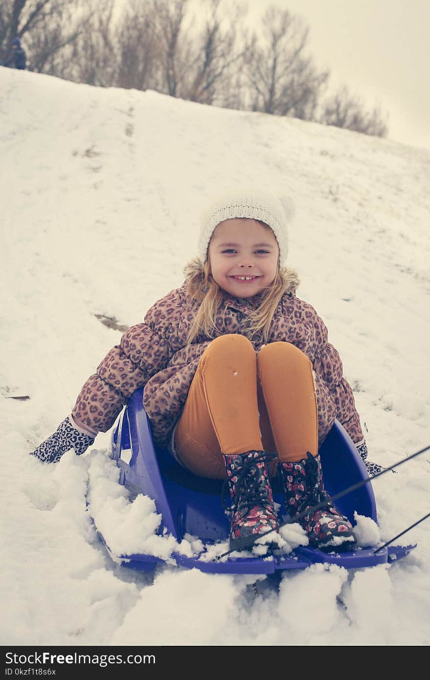 Close Up Image Of Little Girl At Winter Season.