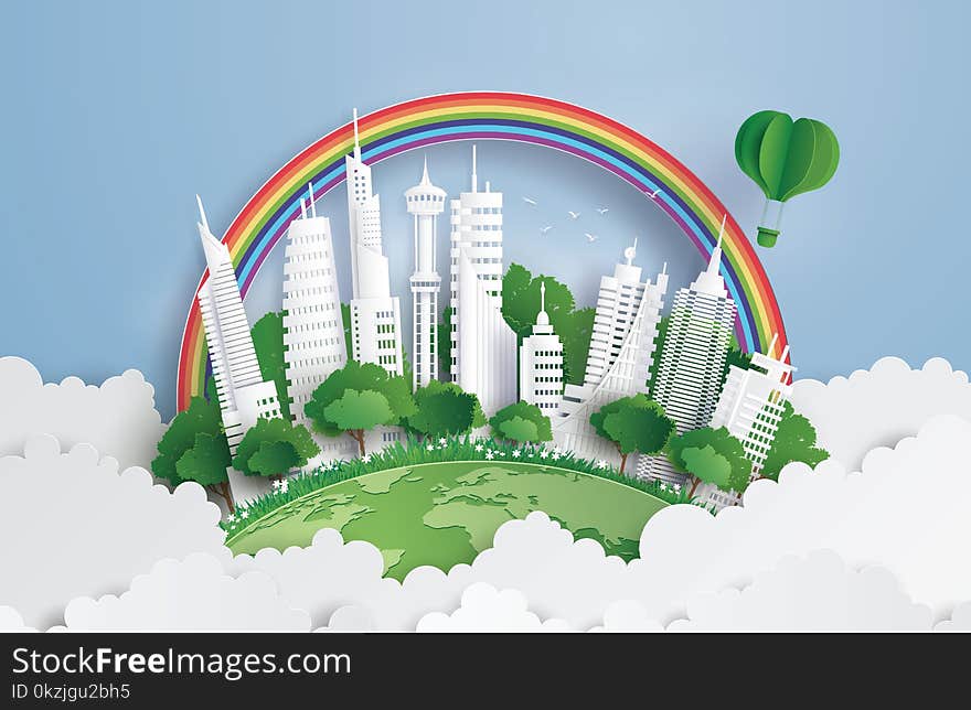 Concept of green city, Paper art and digital craft style. Concept of green city, Paper art and digital craft style.