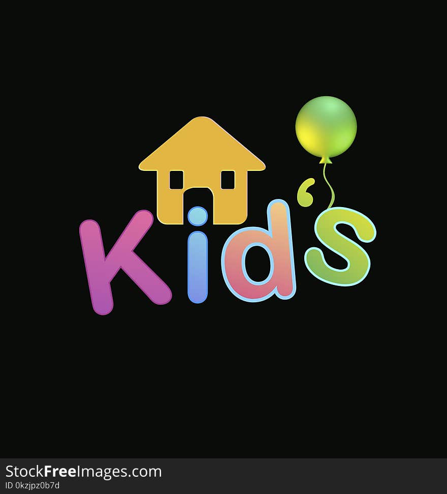 Graphic design with a house and balloon on a black background and colourful Pastel fonts. Stock Image. Graphic design with a house and balloon on a black background and colourful Pastel fonts. Stock Image.