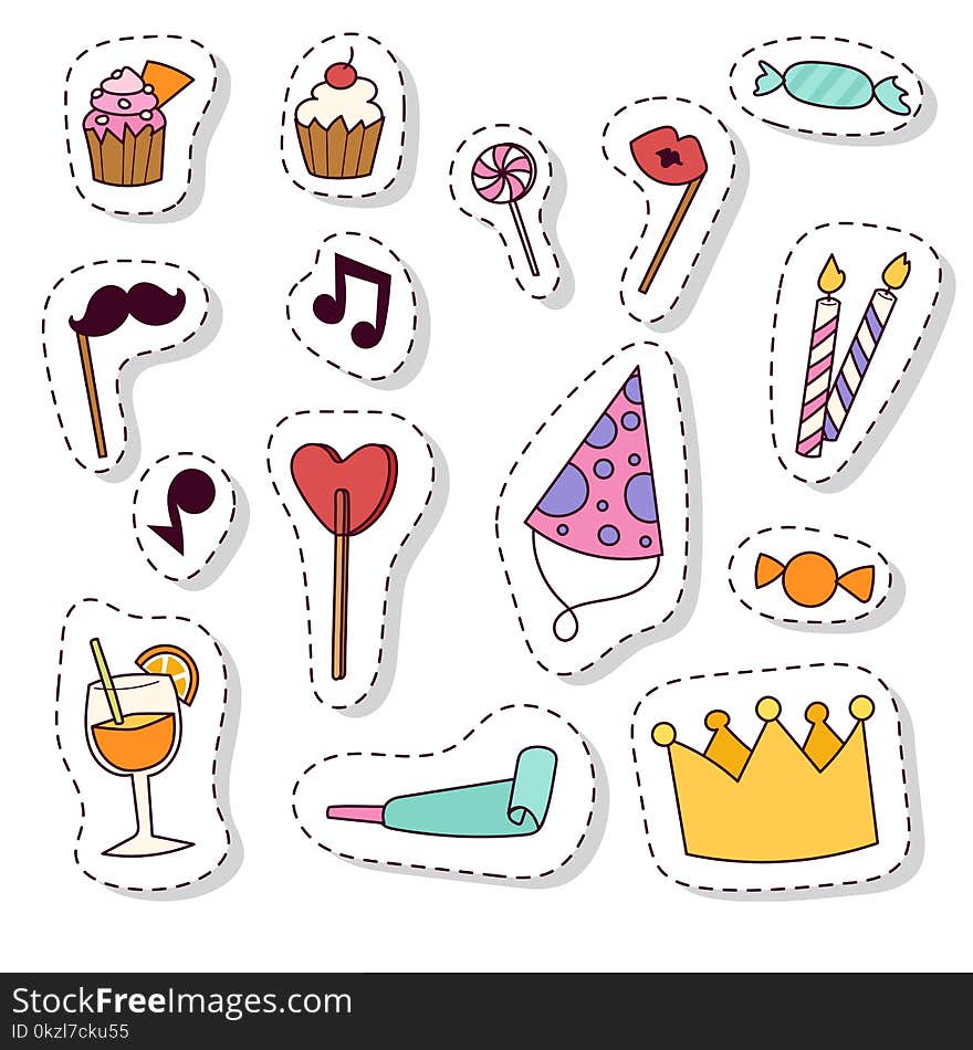 Happy birthday party celebration entertainment confetti present balloon decoration for holiday fun design anniversary congratulation vector illustration. Happy birthday party celebration entertainment confetti present balloon decoration for holiday fun design anniversary congratulation vector illustration.