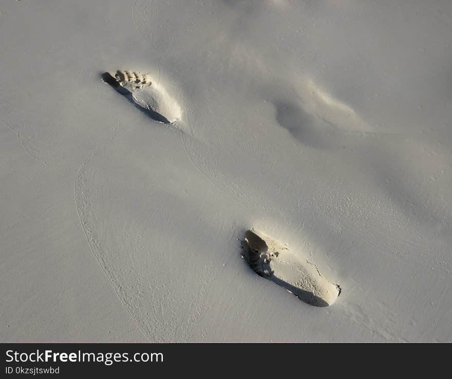 Footprints in the sand by the beach