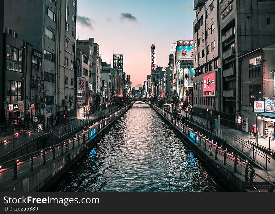 River With High-rise Buildings on the Sides