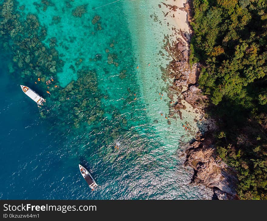 Bird&#x27;s Eye View of Two Boats on Ocean