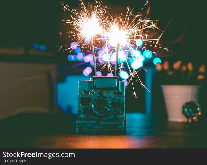 Polaroid Camera And Fireworks