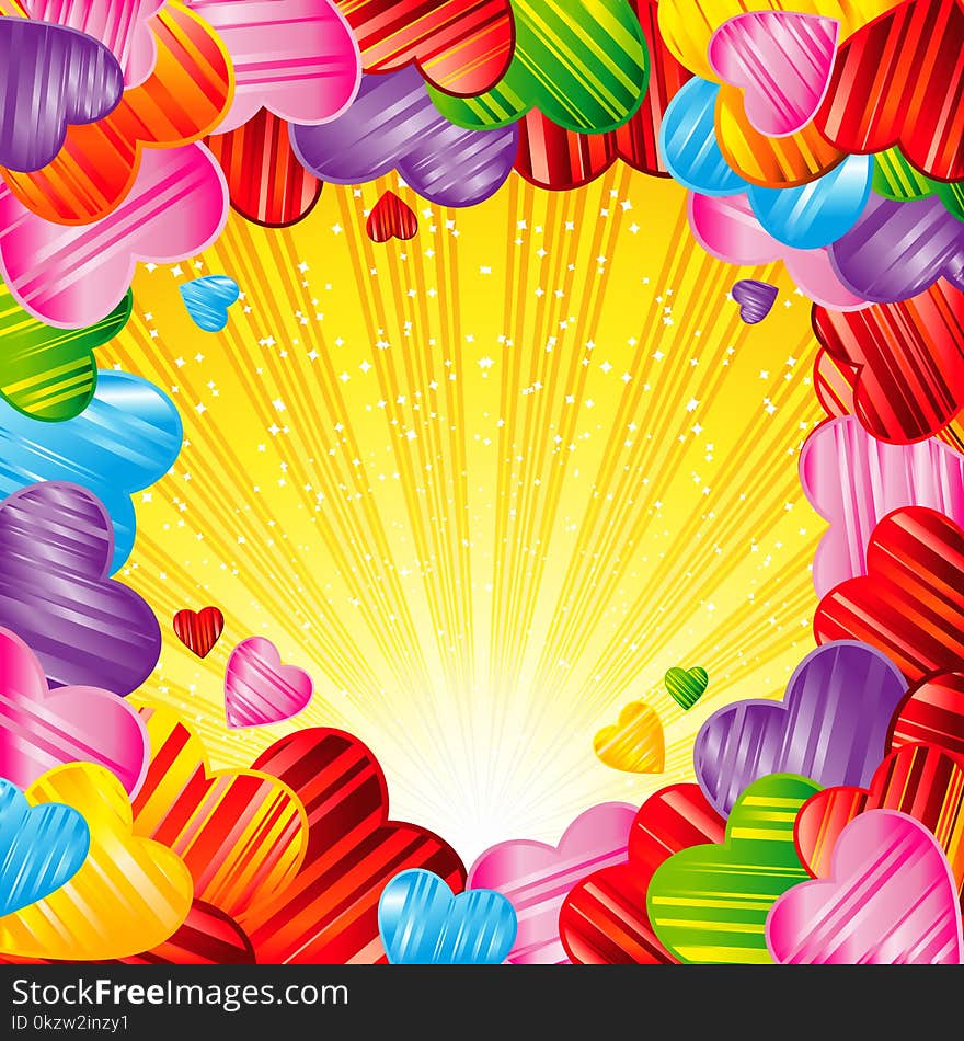 Vector Valentine`s day background with striped pattern hearts