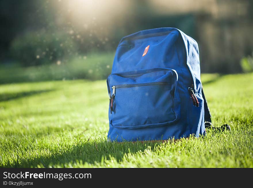 School backpack back stationary table nature blue