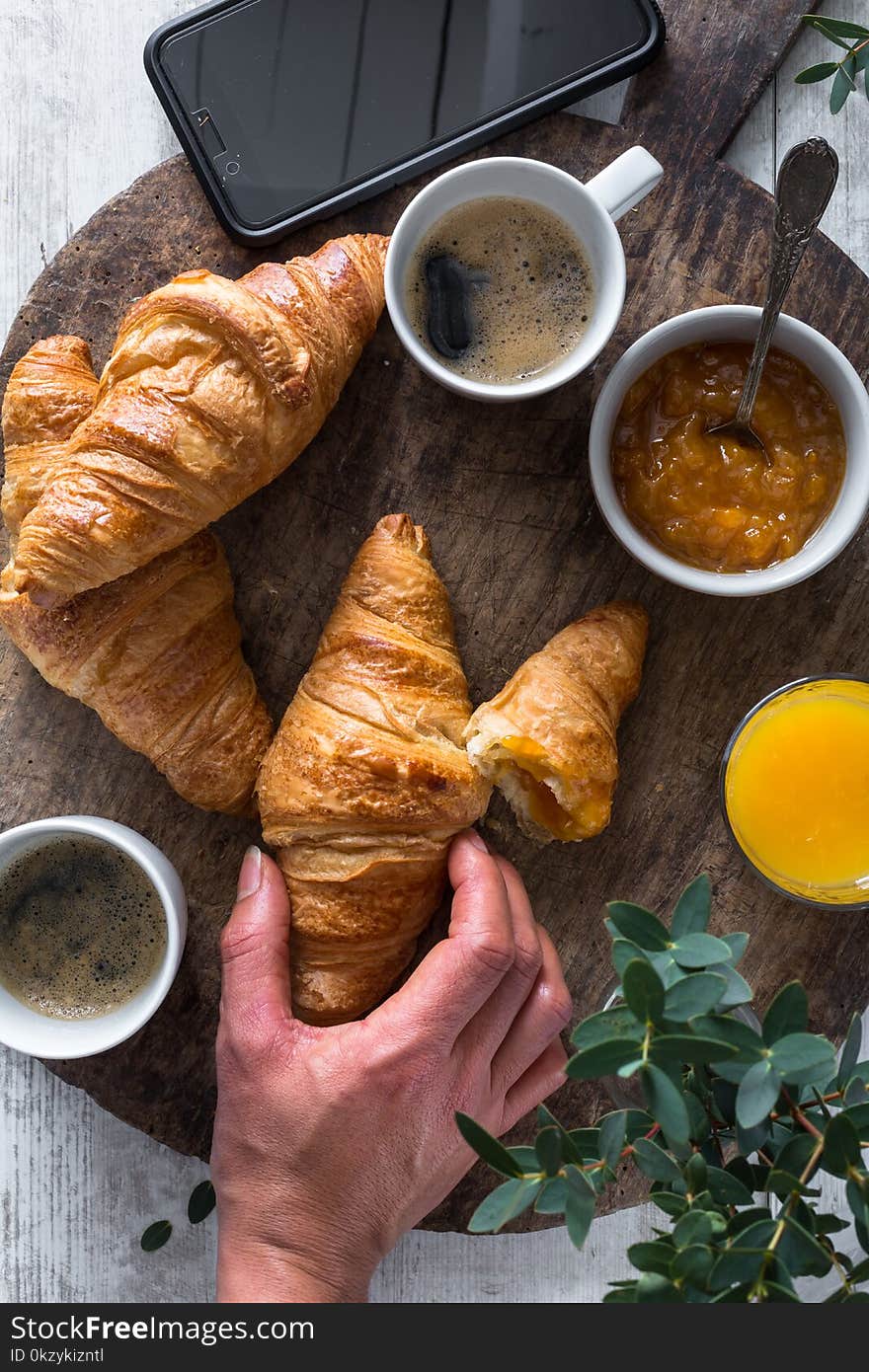 Croissants, Coffee and Orange Juice for Breakfast