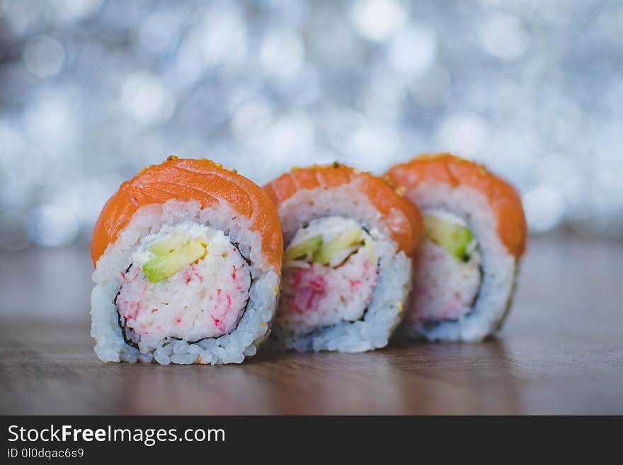 Close-Up Photo of Three Sushi