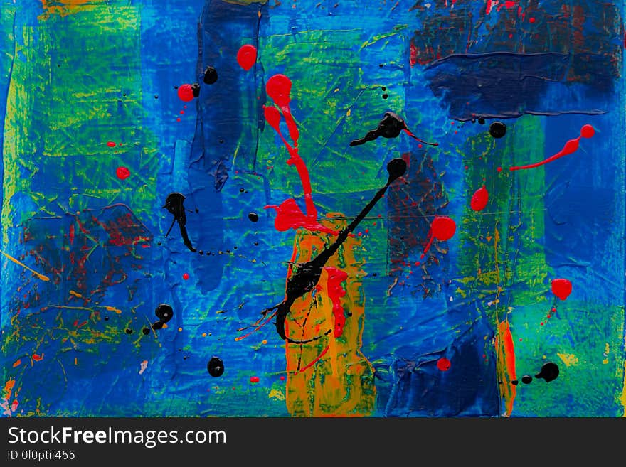 Blue, Green, Red, and Black Abstract Painting