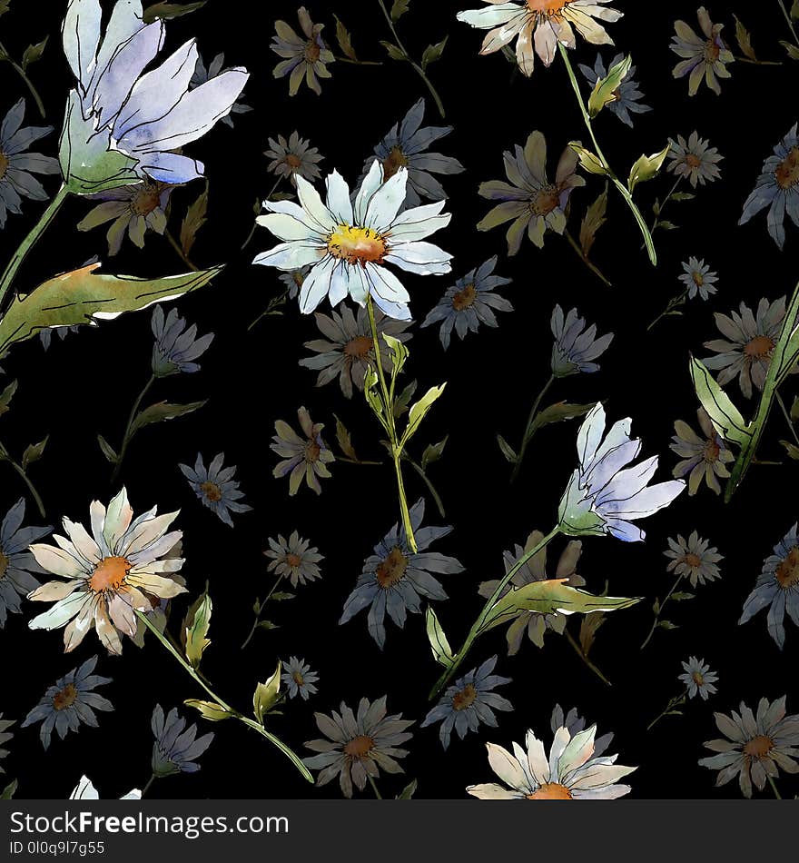 Wildflower daisy. Seamless background pattern. Fabric wallpaper print texture.