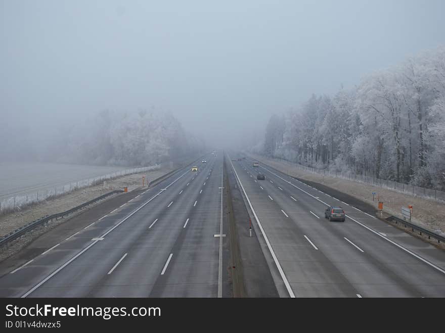 Road, Fog, Highway, Lane