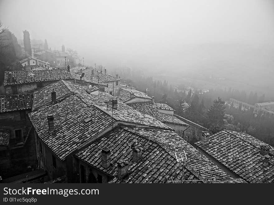 Black And White, Fog, Urban Area, Sky