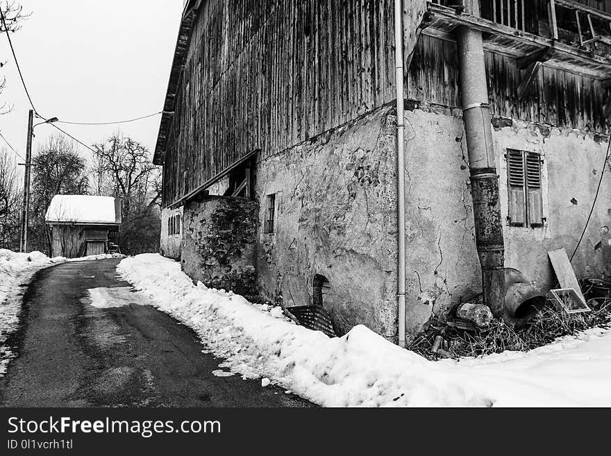 Black And White, Town, Winter, Snow