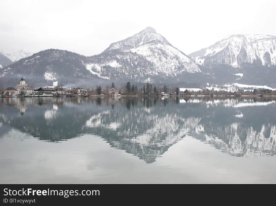 Reflection, Lake, Winter, Sky