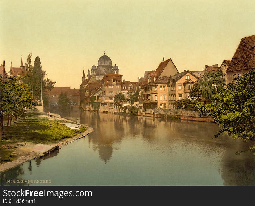 Waterway, Reflection, Town, Sky