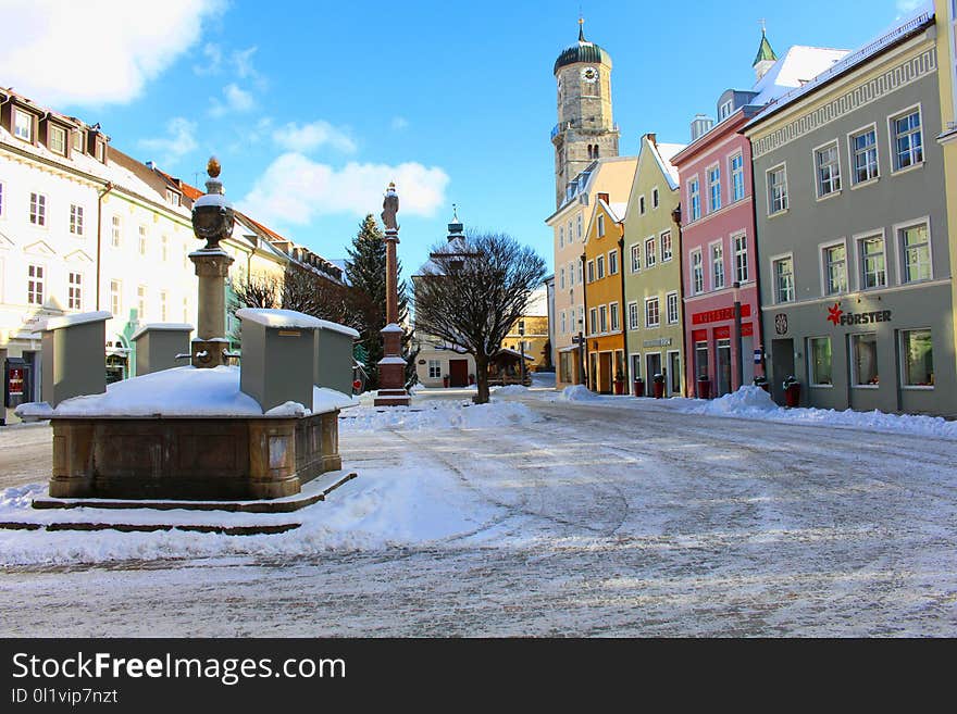 Town, Winter, Snow, Neighbourhood