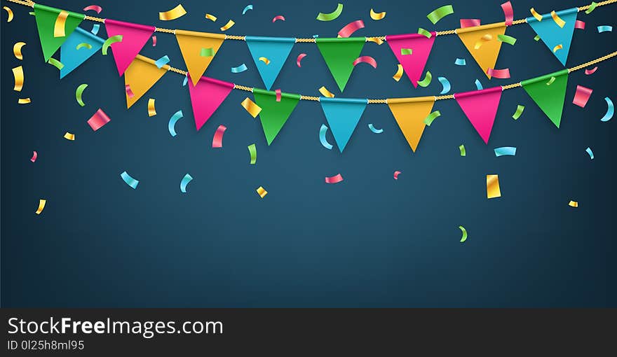 Creative illustration of realistic flag, buntings garland with shadow isolated on transparent background. Art design celebrate party invitation template. Abstract concept graphic element.