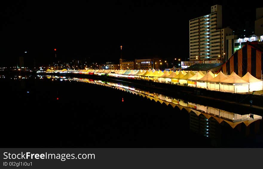 Night, Reflection, City, Cityscape