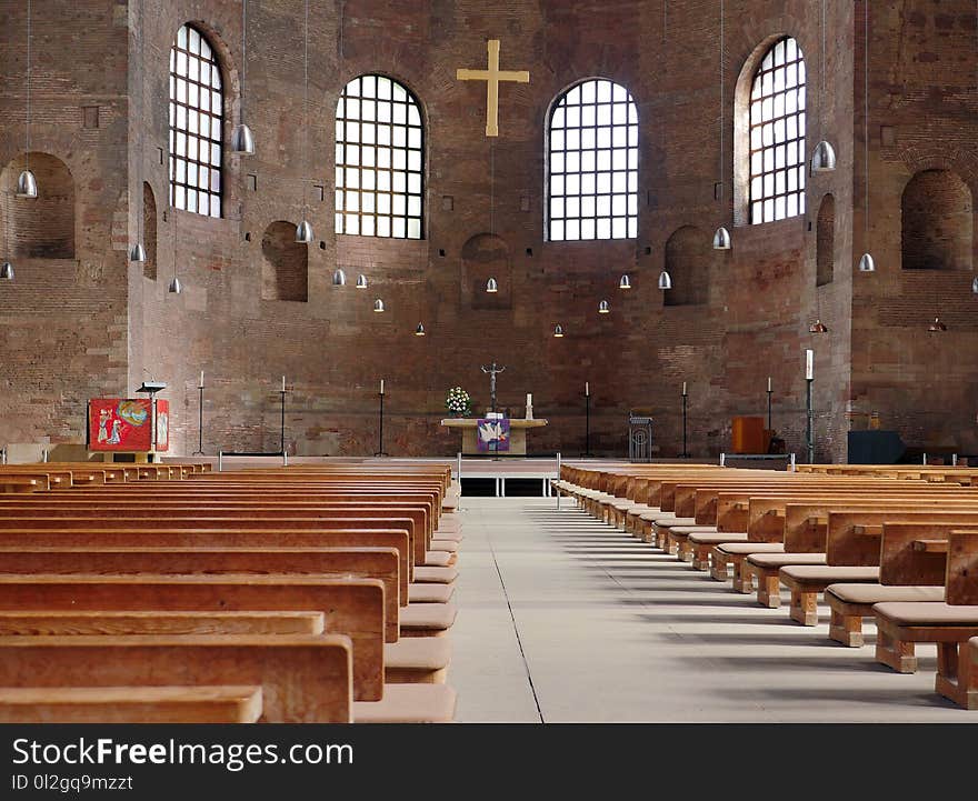 Place Of Worship, Church, Aisle, Building