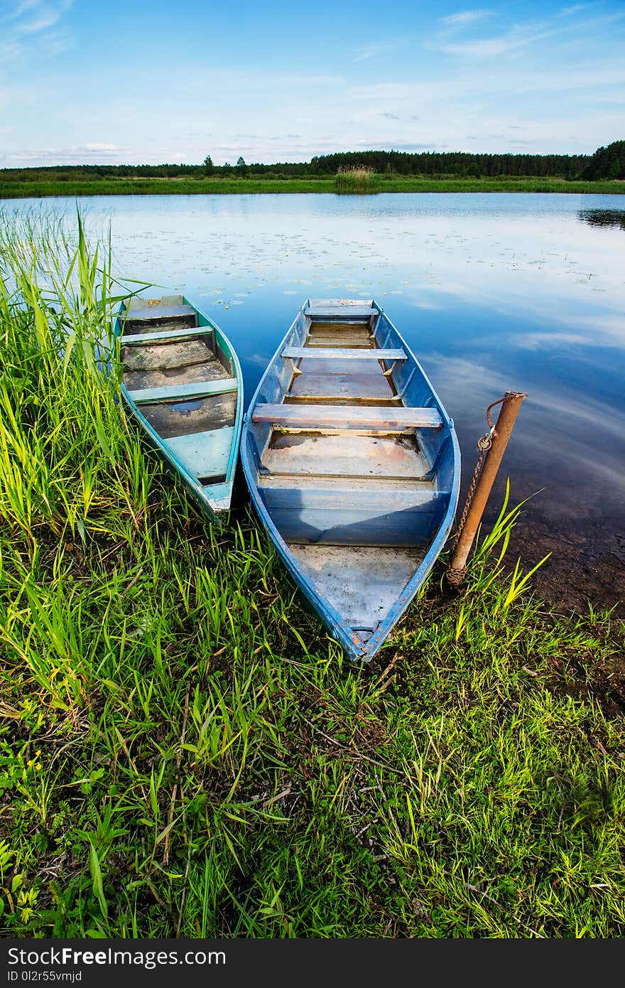 River landscape with two boats