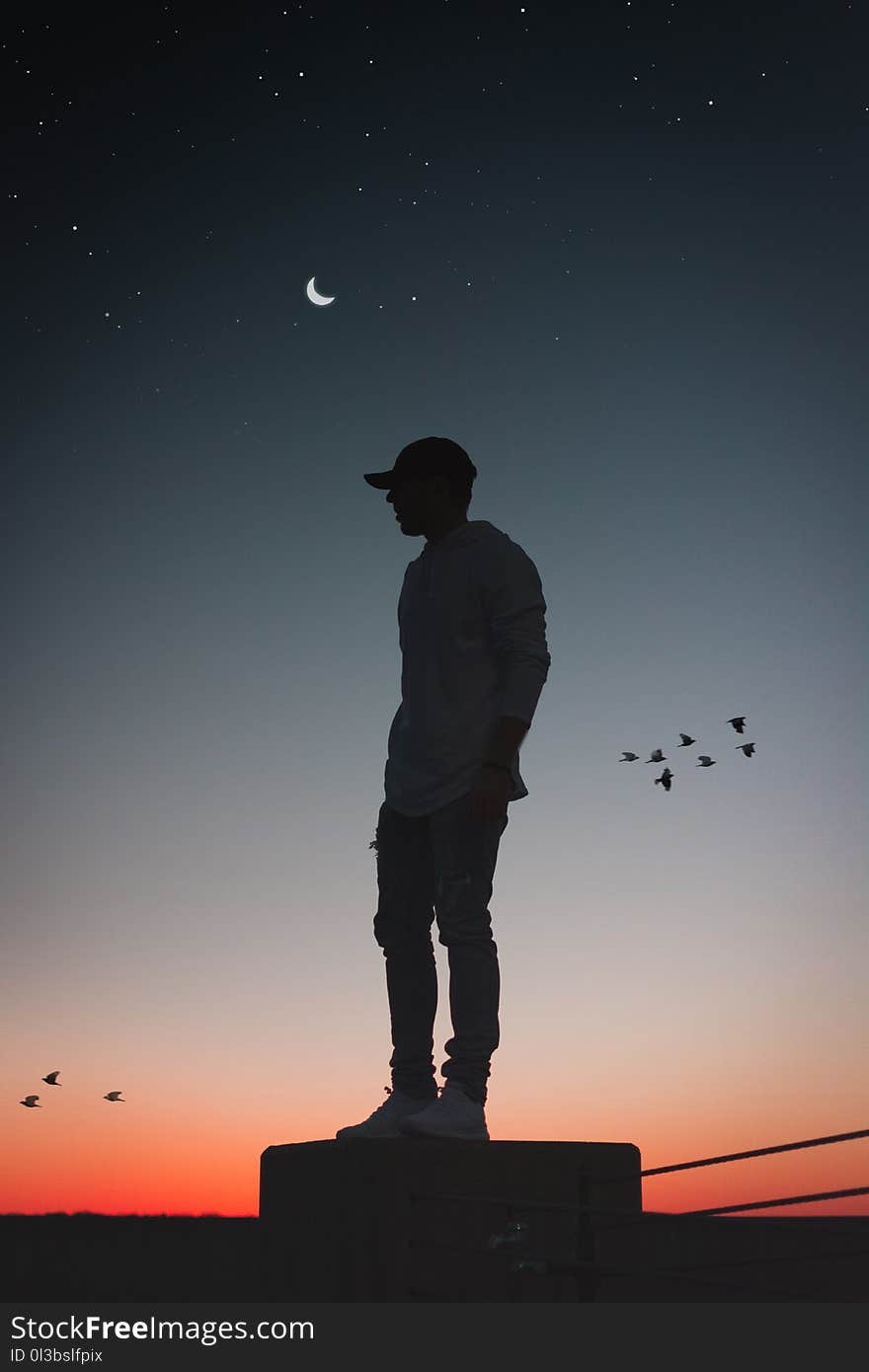 Silhouette Photo of Man Standing on Concrete Surface