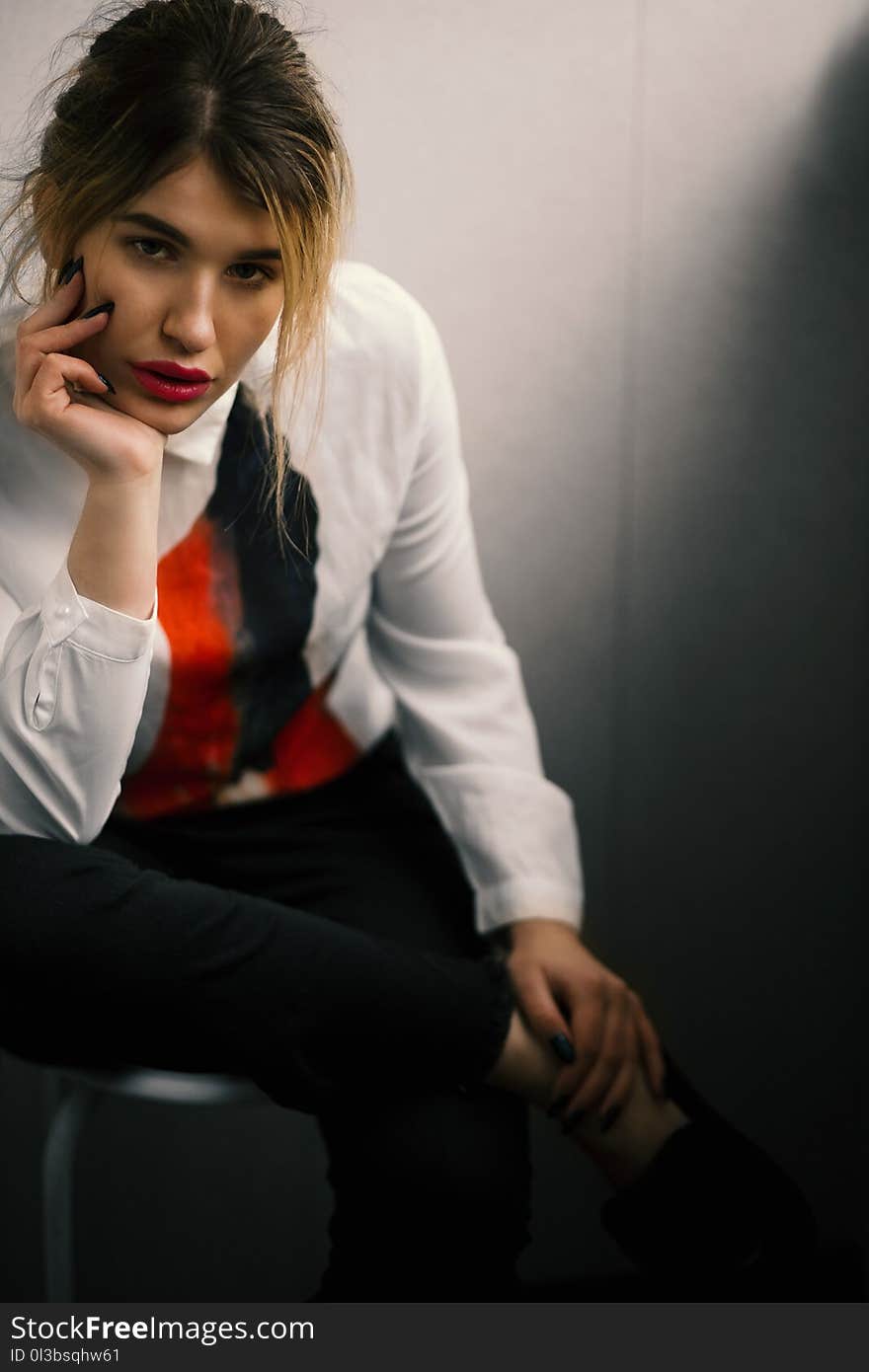 Woman Wearing White Dress Shirt