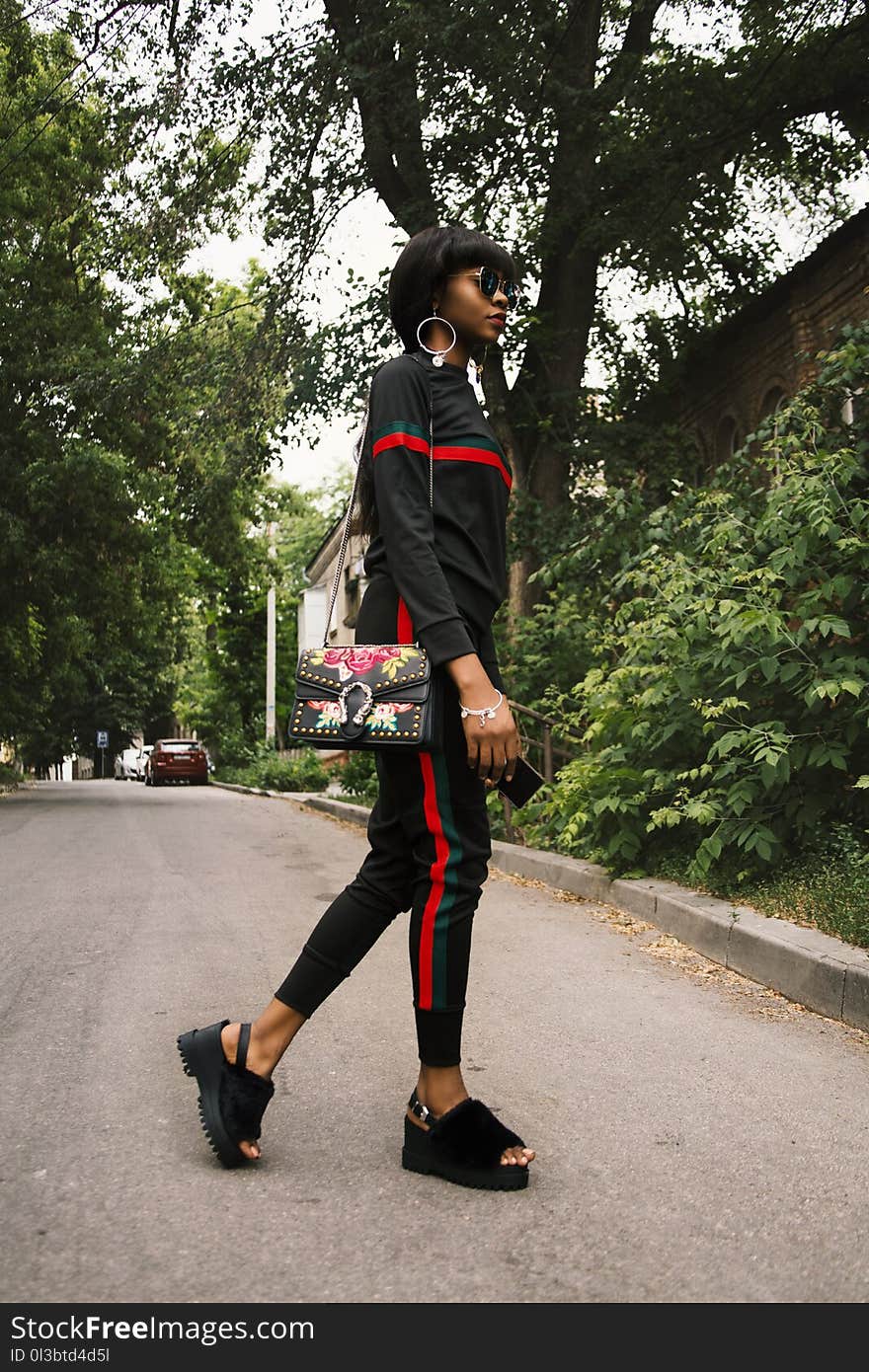 Women&#x27;s Black and Red Jacket and Sweat Pants