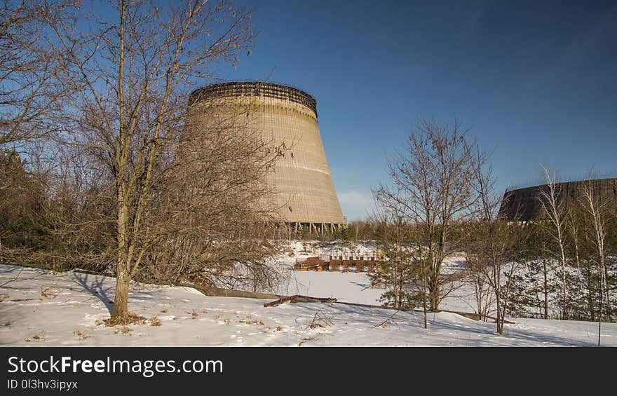 Winter, Cooling Tower, Sky, Snow