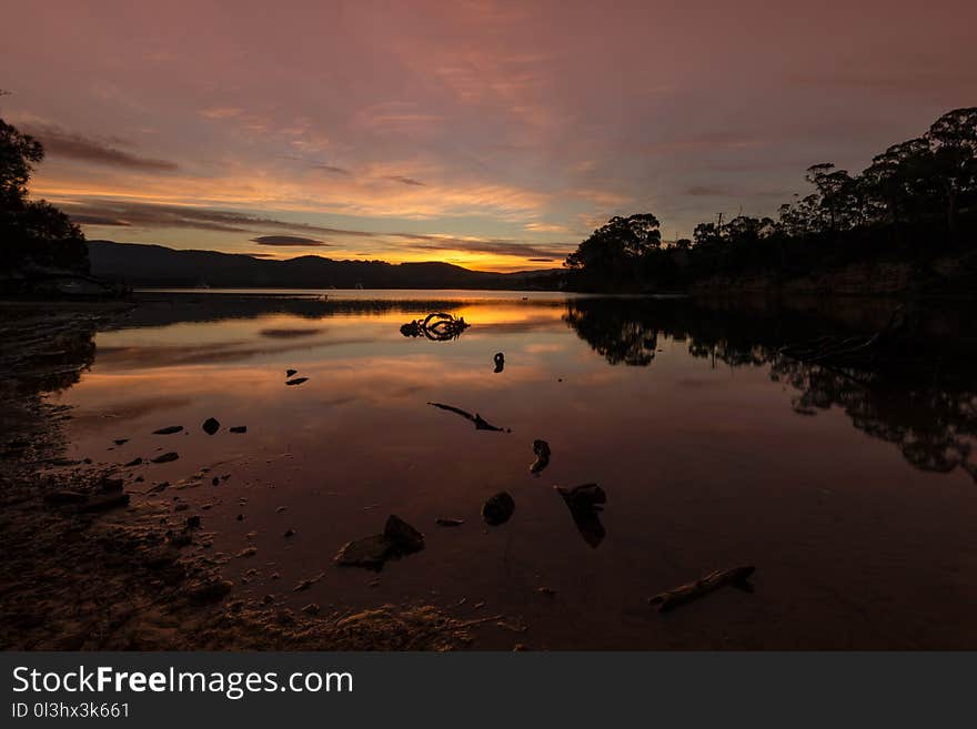 Reflection, Water, Loch, Sunset