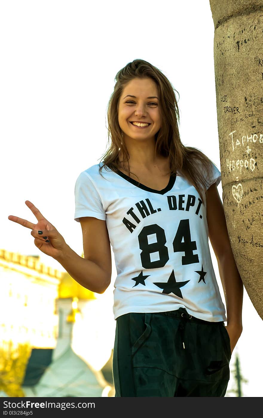 T Shirt, Clothing, Facial Expression, Smile