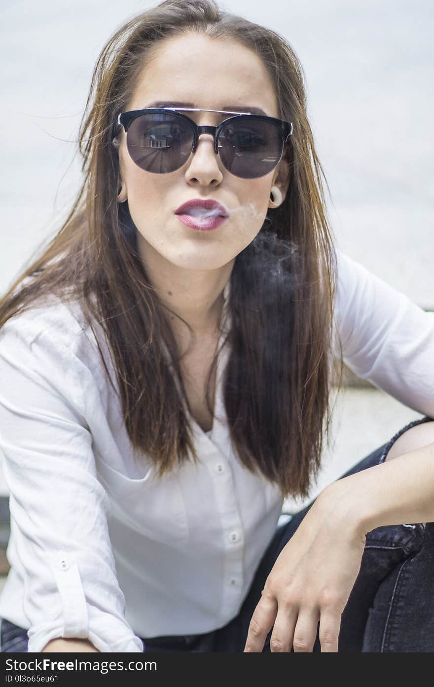 Woman in White Dress Shirt