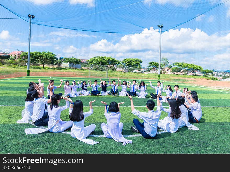 People Sitting on Green Grass Field